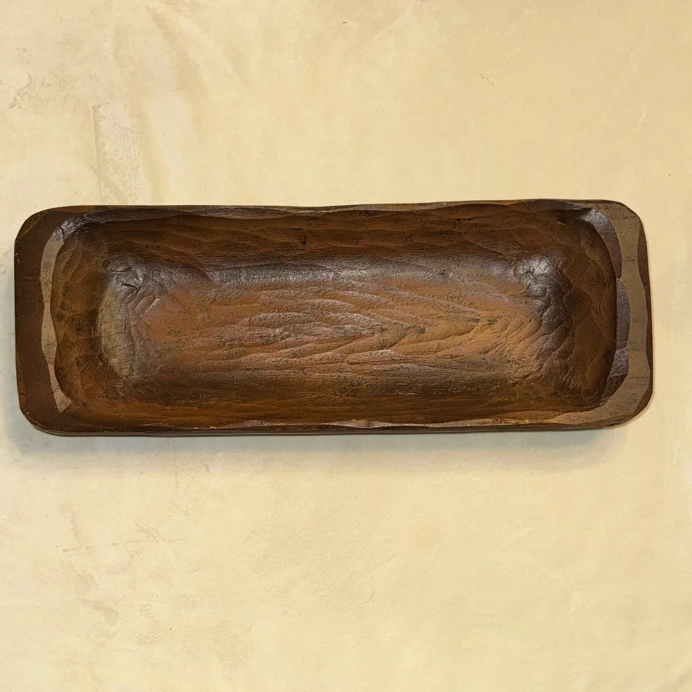 Hand-Carved Brown Wooden Dough Bowl - Rustic